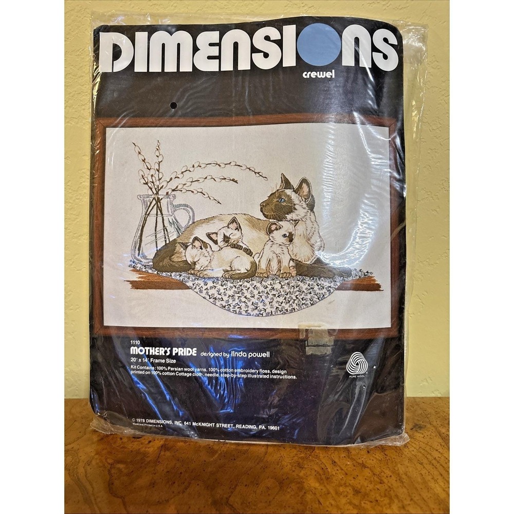 Vintage Dimensions Mother's Pride Crewel Embroidery Kit Siamese Cat Kittens